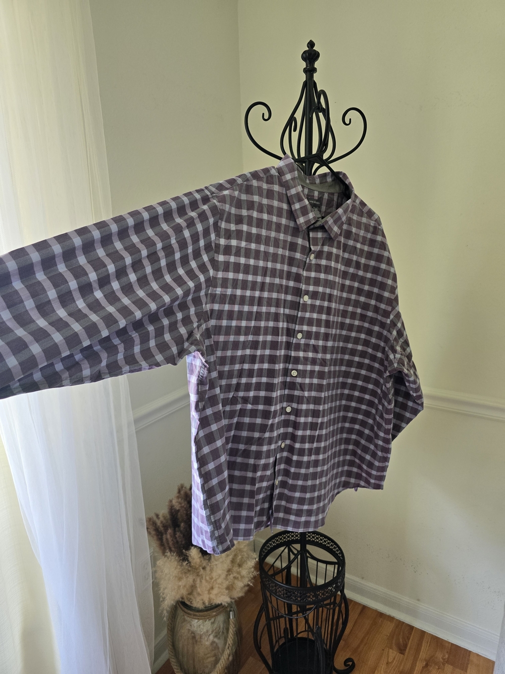 Van Heusen Lavender and White Checked Button-Down Shirt - Picture 6 of 7